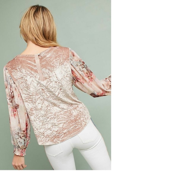 nwt new Anthropologie Floral-Sleeve Velvet Top XS - Picture 4 of 7